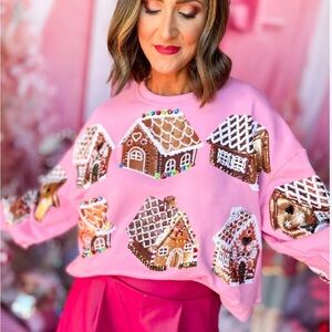 QUEEN OF SPARKLES Pink Gingerbread Sweatshirt